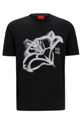 ★Hugo Boss★ Flower Print Short Sleeve T-Shirt Relaxed Fit HUGO - Cotton-jersey relaxed-fit T-shirt with floral artwork