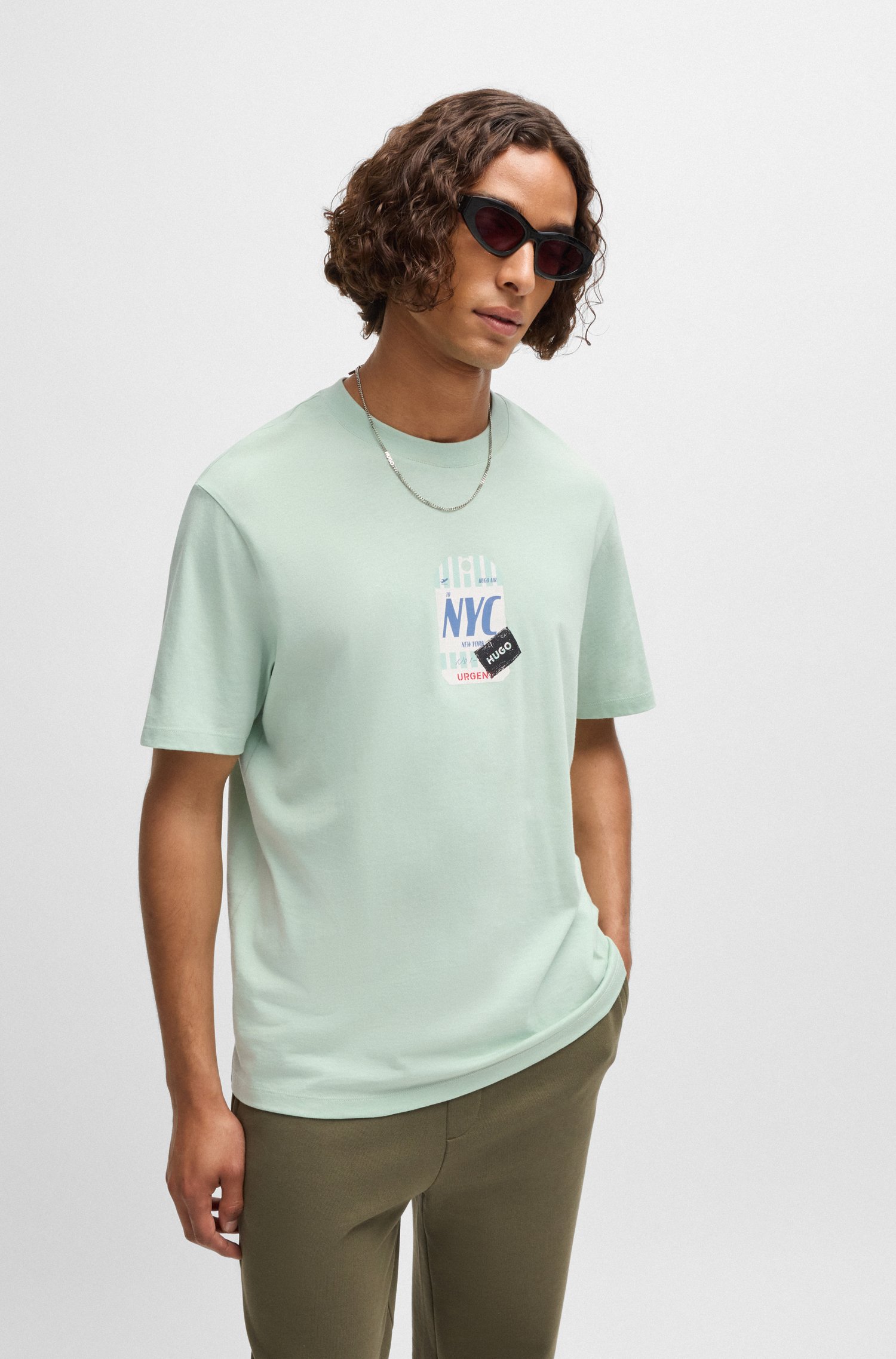 Cotton-jersey T-shirt with travel-tag artwork