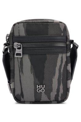 Hugo Stacked-logo Reporter Bag With Seasonal Pattern In Brown