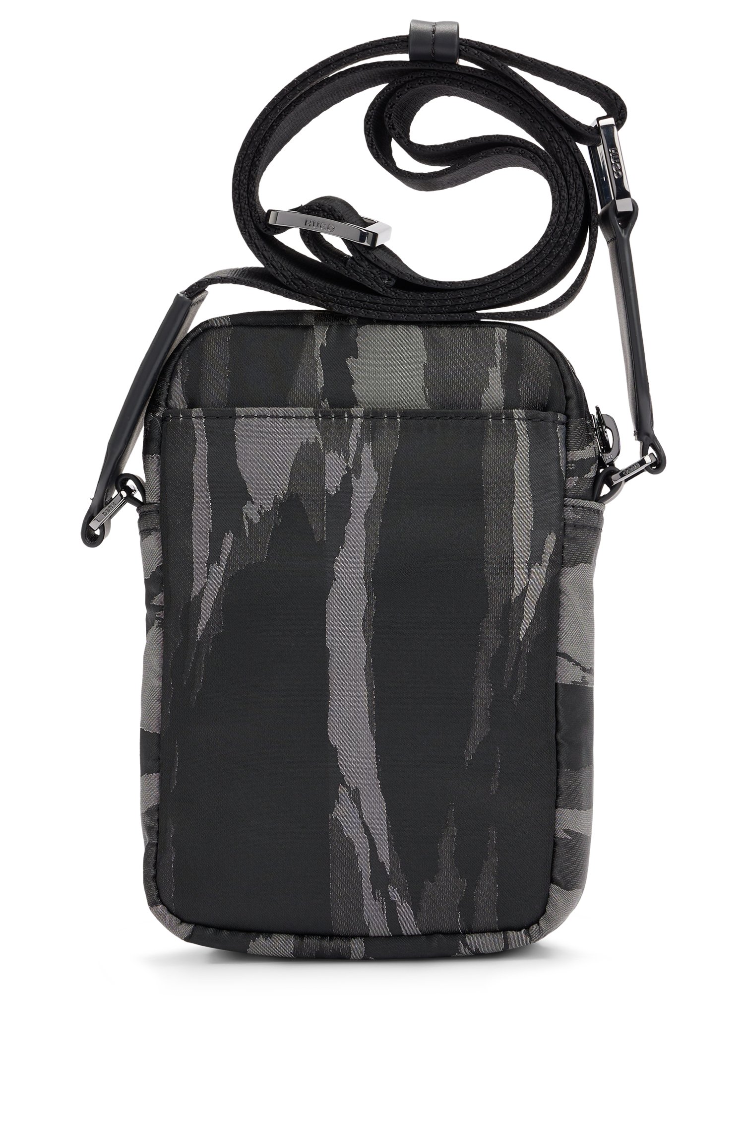 Stacked-logo reporter bag with seasonal pattern