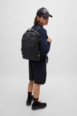 Multi-pocket backpack with stacked logo, Black