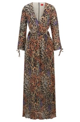 HUGO - Animal-print plissé dress with cut-out details