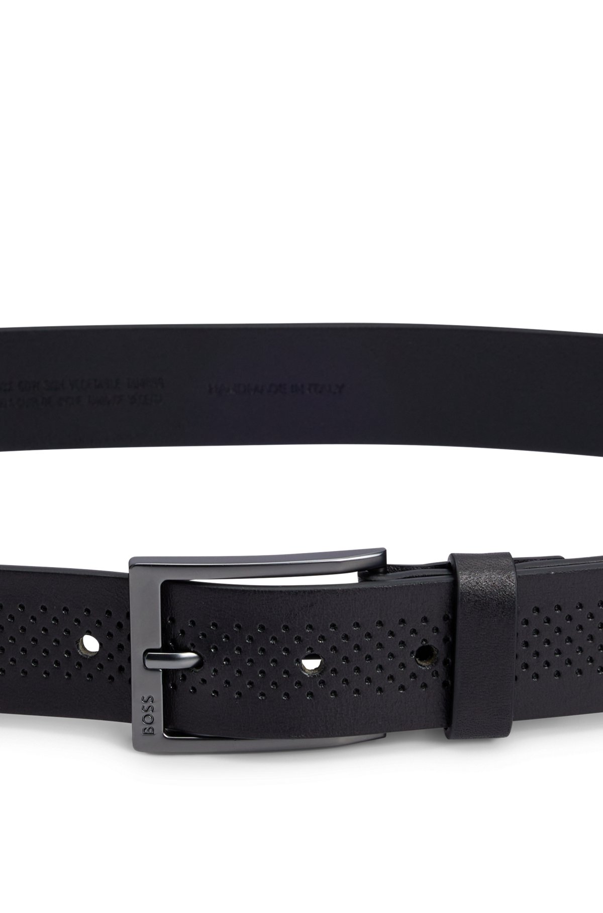 BOSS - Italian-leather belt with perforated strap and BOSS - Italian-leather belt with perforated strap and