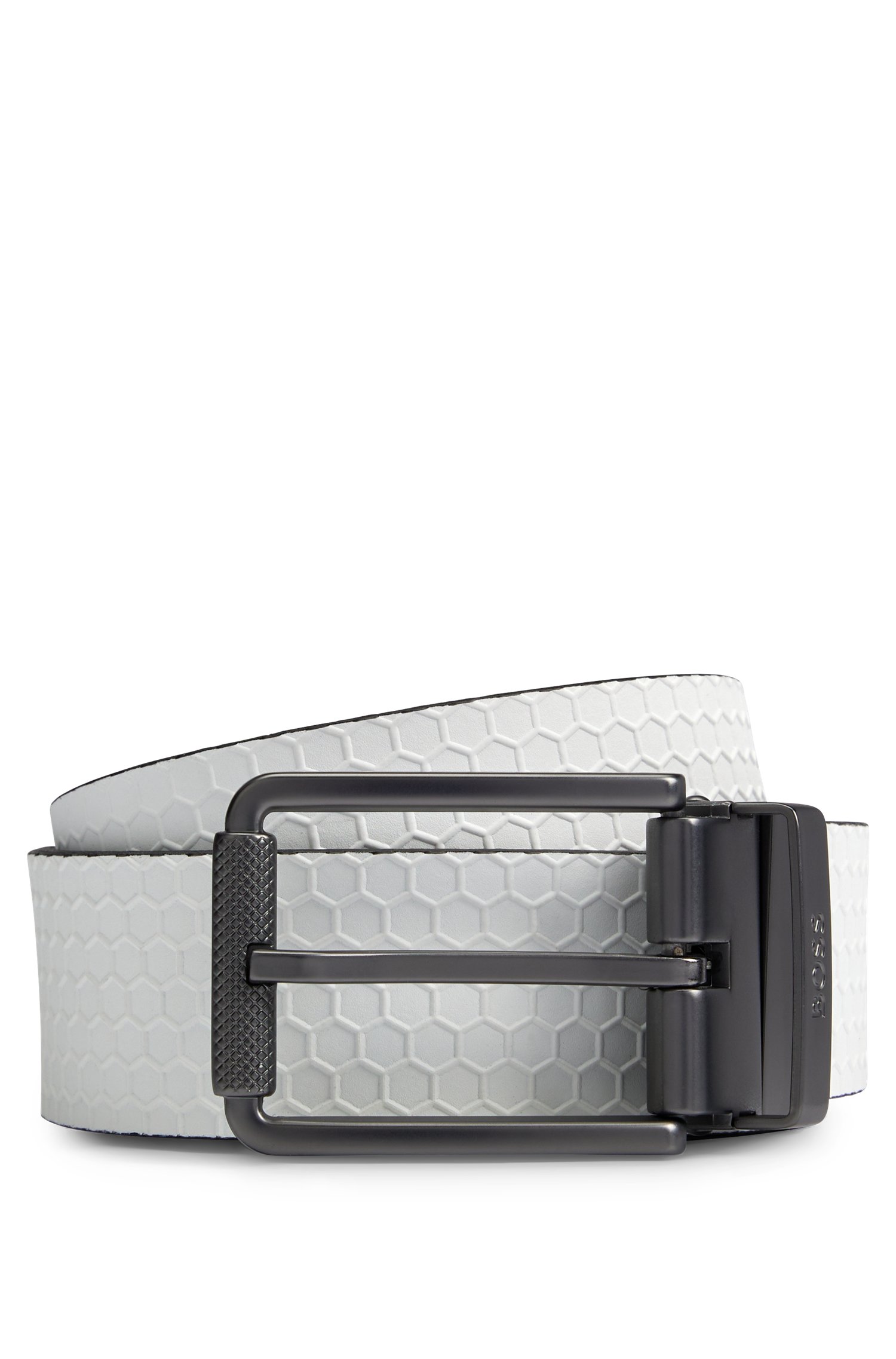 Reversible Italian-leather belt with milled-roller buckle