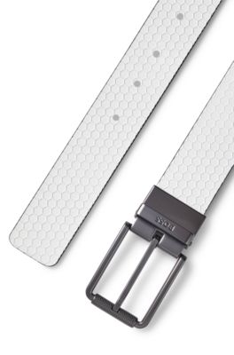 Reversible Italian-leather belt with milled-roller buckle, Black