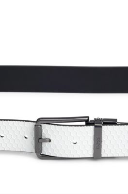Reversible Italian-leather belt with milled-roller buckle, Black