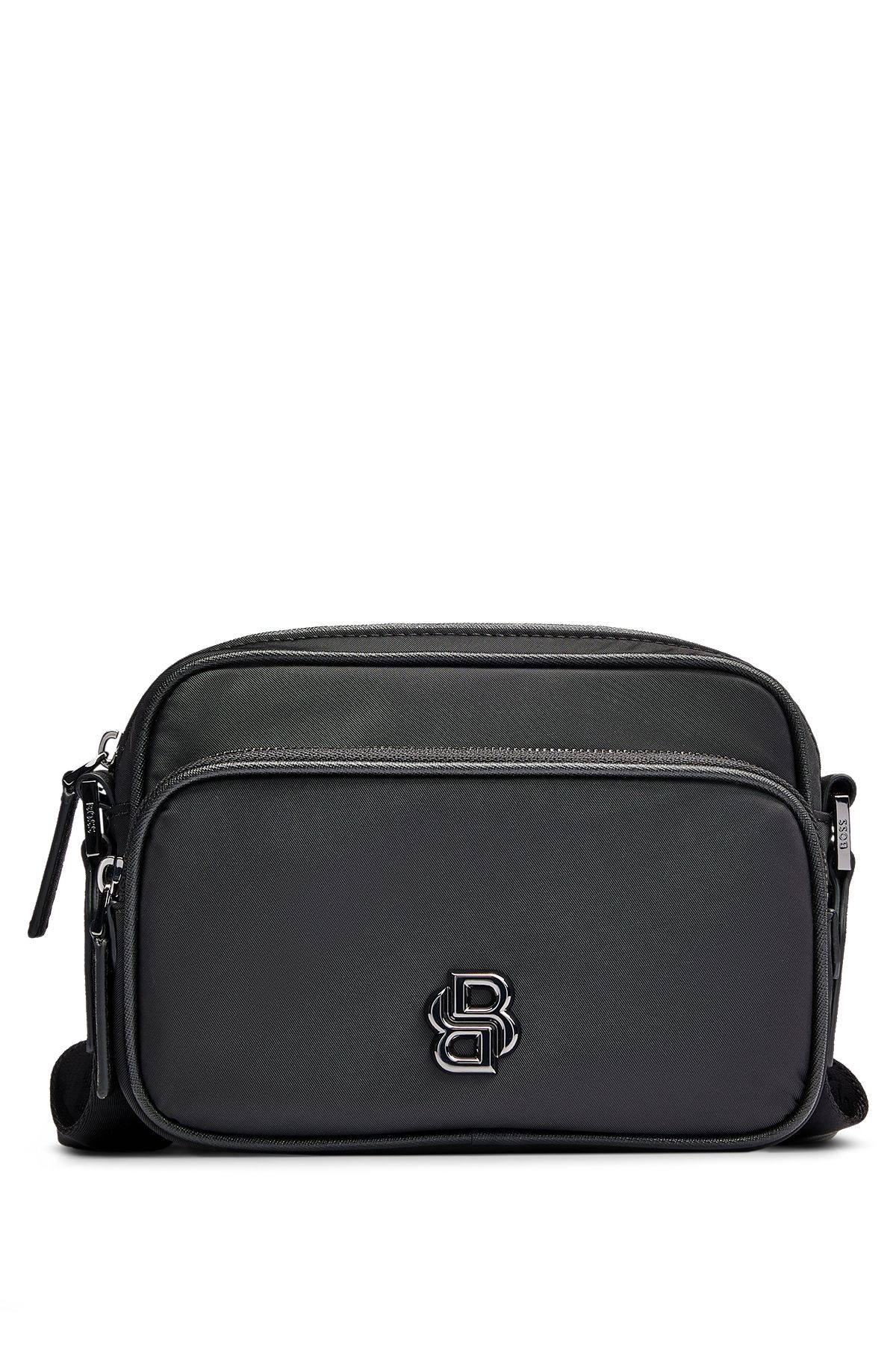 Crossbody bag with double-monogram hardware trim, Black