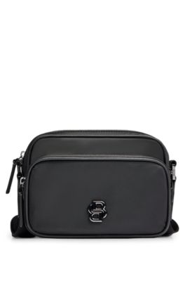 Twill crossbody bag with Double B monogram, Black