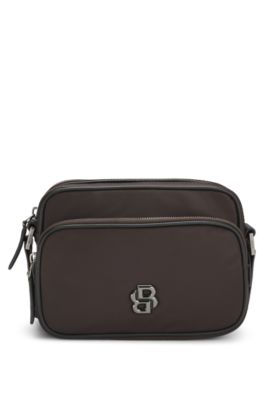 Twill crossbody bag with Double B monogram, Dark Brown