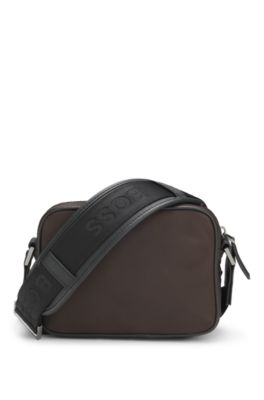Bolso cruzado de sarga con monograma Double&nbsp;B, Marr&oacute;n oscuro