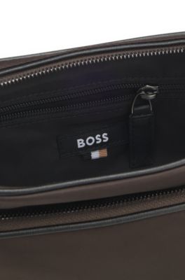 Twill crossbody bag with Double B monogram, Dark Brown