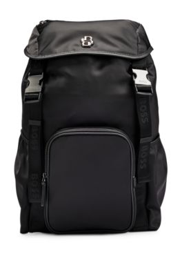 Shop Hugo Boss Matte-twill Backpack With Double Monogram And Full Lining In Black
