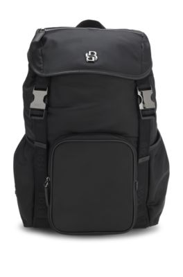Mochila de sarga con monograma Double B, Negro