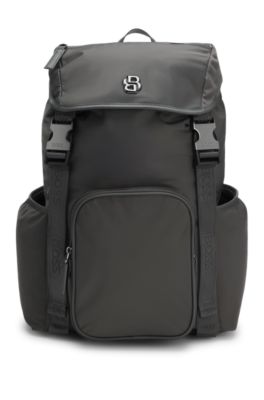 Flap backpack with Double B monogram hardware, Grey