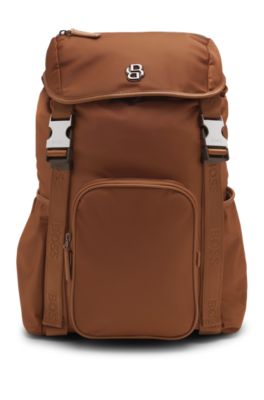 Mochila de sarga con monograma Double B, Marr&oacute;n