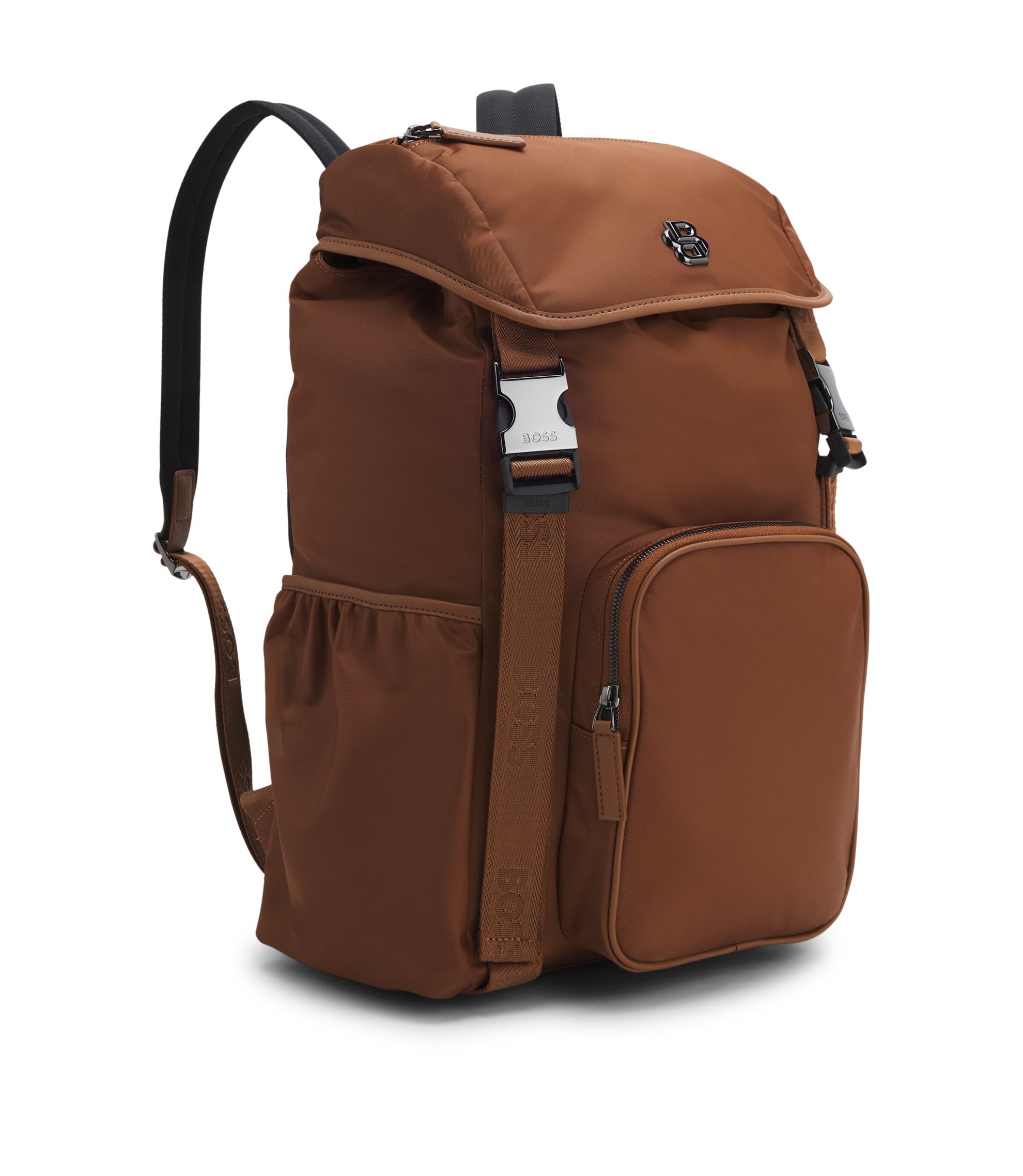 BOSS - Twill backpack with Double B monogram - Brown