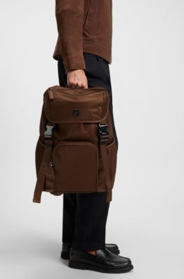 Mochila de sarga con monograma Double B, Marr&oacute;n