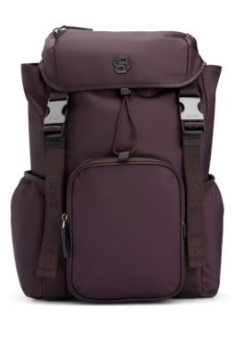 Hugo Boss Matte-twill Backpack With Double Monogram And Full Lining In Dark Red