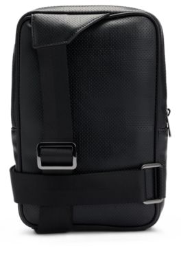 Logo-trim backpack in perforated faux leather, Black