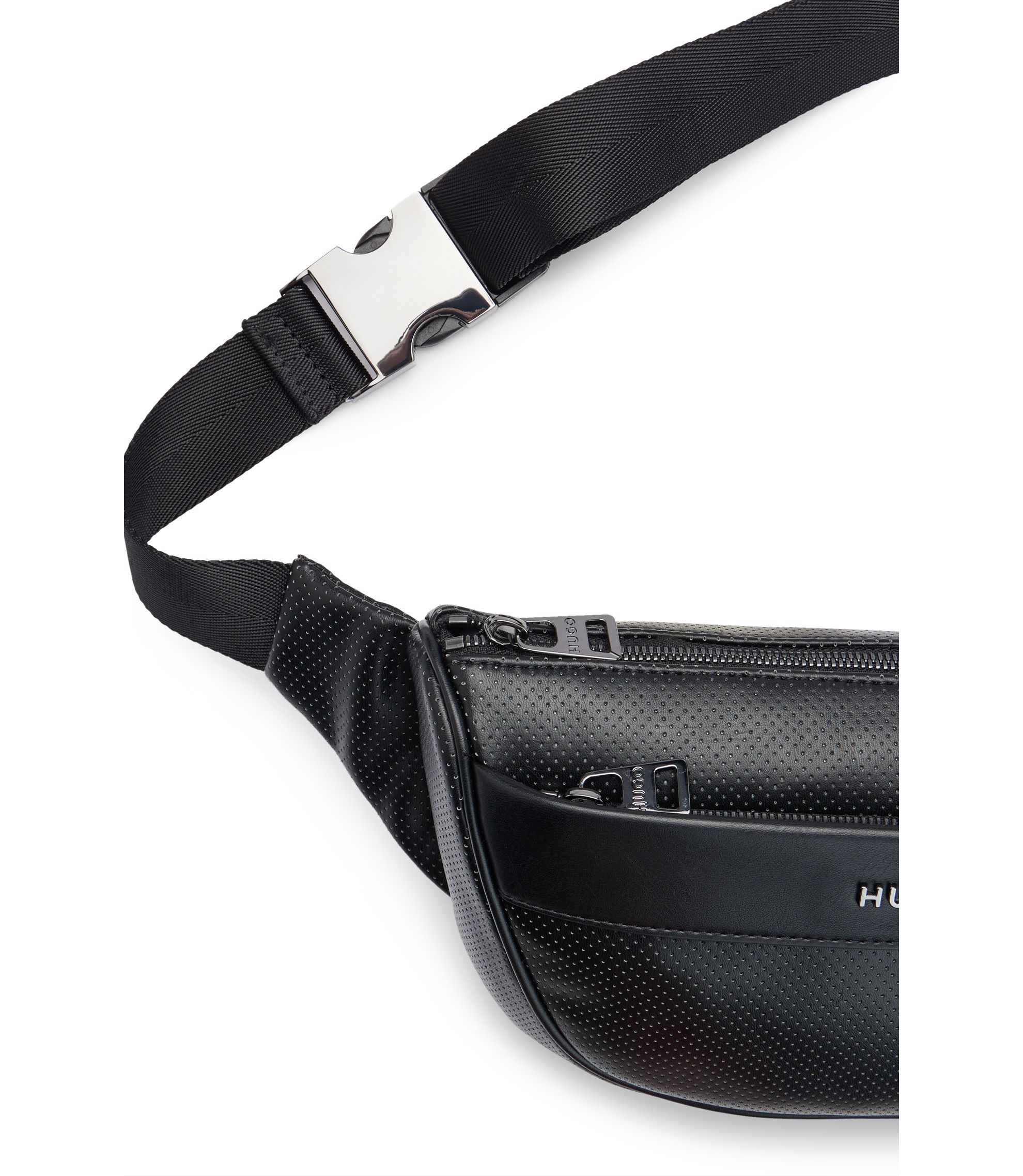 HUGO - Belt bag in perforated faux leather with logo lettering - Black