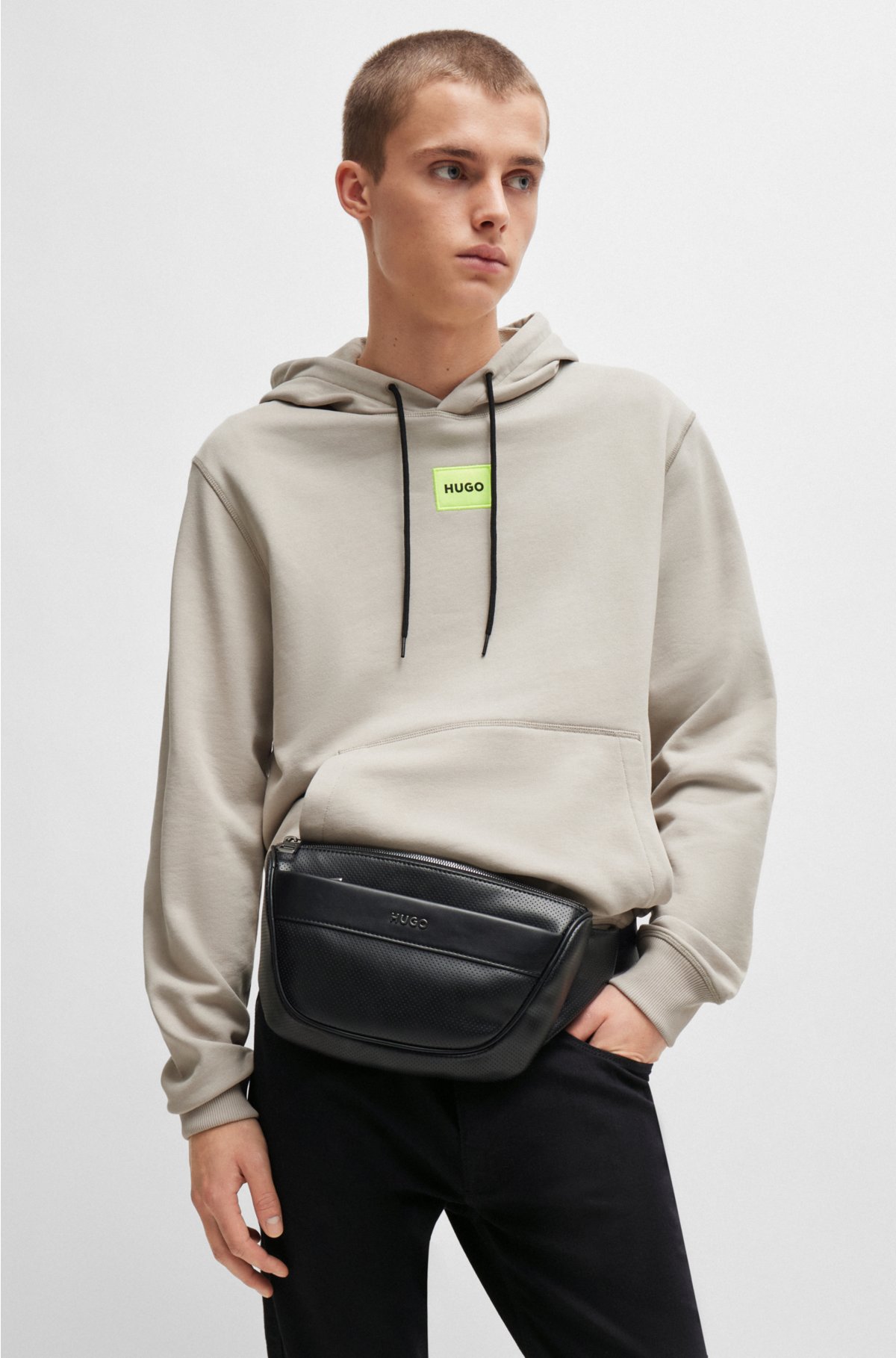 HUGO - Belt bag in perforated faux leather with logo lettering