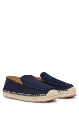 Shop Hugo Boss Suede Slip-on Espadrilles With Jute Sole In Dark Blue