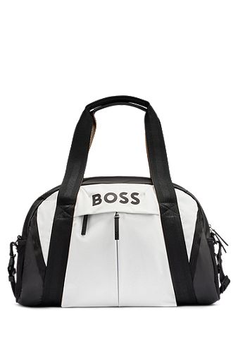 Faux-leather holdall with logo details, White