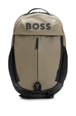 Shop Hugo Boss Faux-leather Backpack With Logo Details In Light Green