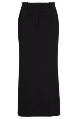 Shop Hugo Boss Linen-blend Skirt With Side Slits In Black