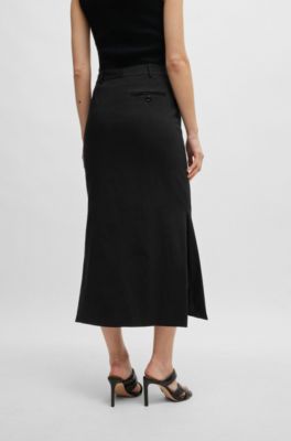 Linen-blend skirt with side slits, Black