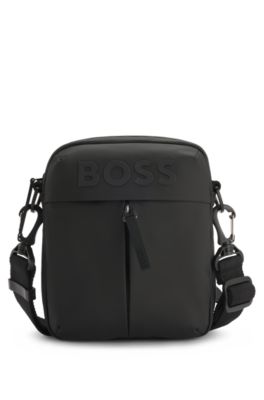 Bolso mensajero de piel sint&eacute;tica con logo tonal, Negro