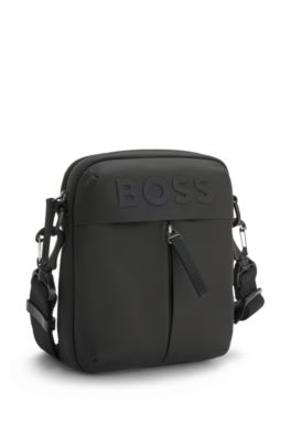 Tonal-logo reporter bag in faux leather, Black