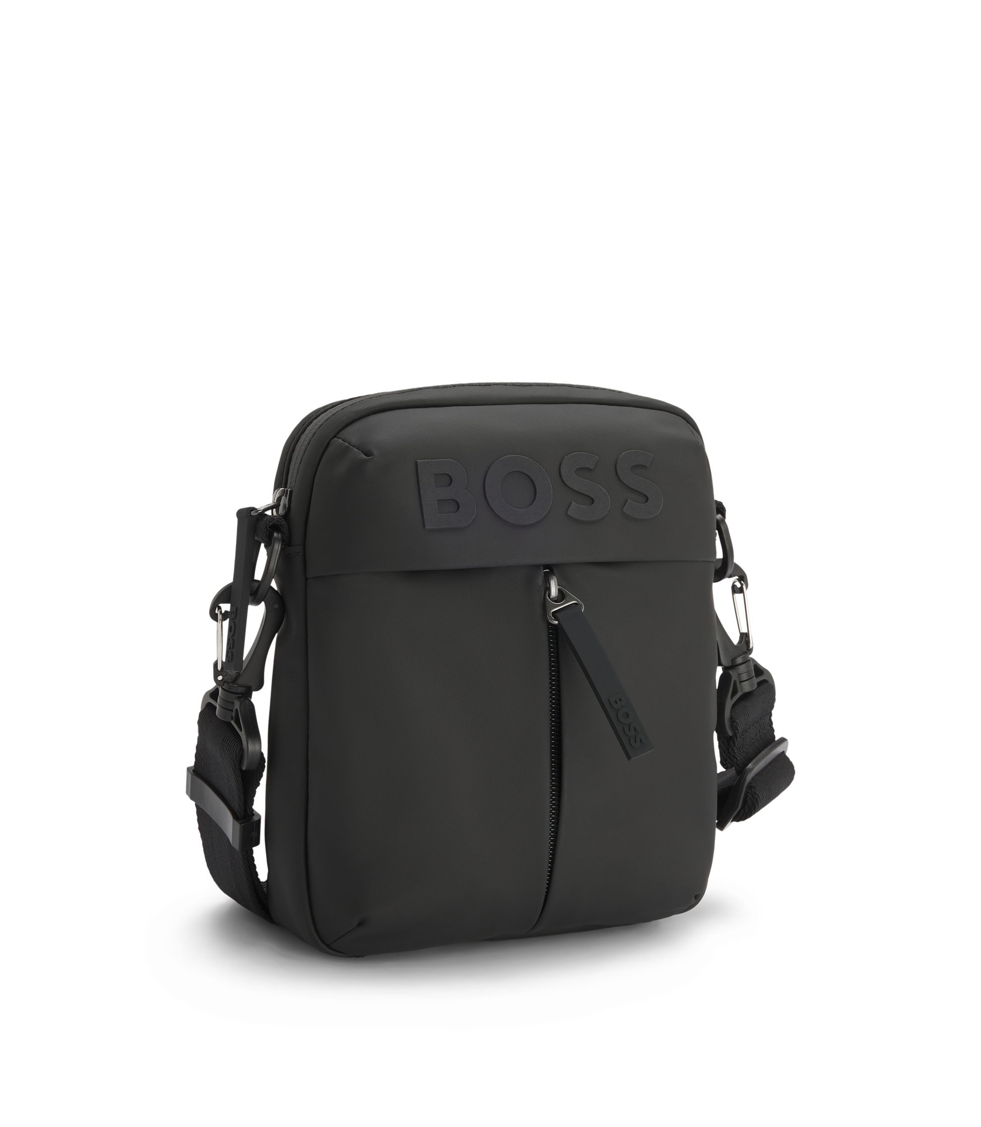 BOSS Tonal-logo reporter bag in faux leather Black