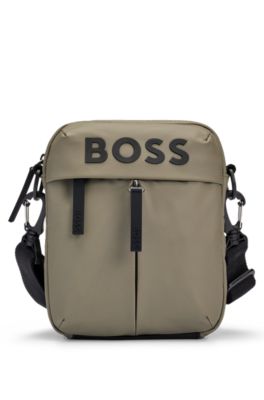 Tonal-logo reporter bag in faux leather, Light Green