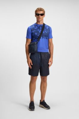 Tonal-logo reporter bag in faux leather, Dark Blue