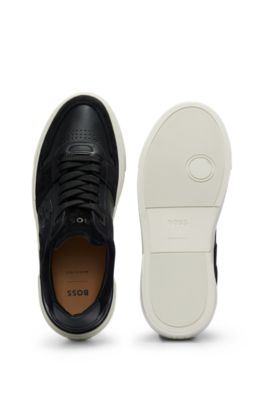 Deportivas de piel con cordones y ribetes de ante, Negro