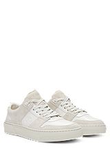 Leather lace-up trainers with suede trims, White