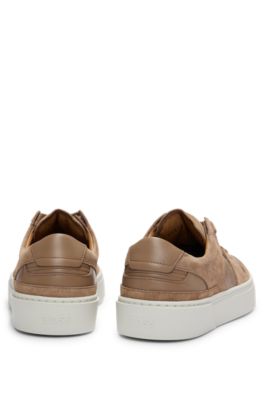 Deportivas de piel con cordones y ribetes de ante, Beige