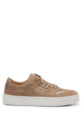 Deportivas de piel con cordones y ribetes de ante, Beige