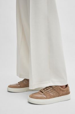 Deportivas de piel con cordones y ribetes de ante, Beige