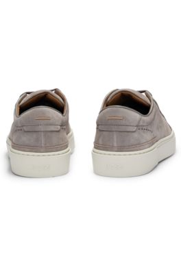 Gary suede low-top trainers with branded lace loop, Grey