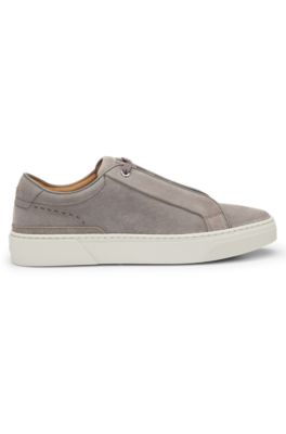 Gary suede low-top trainers with branded lace loop, Grey