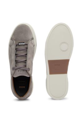 Gary suede low-top trainers with branded lace loop, Grey