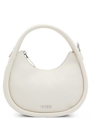 Faux-leather crossbody bag with logo lettering, White