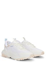 Mixed-material lace-up trainers with degradé effect, White