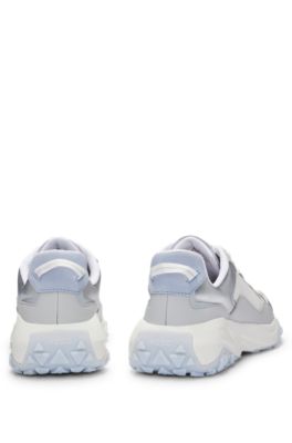 Mixed-material trainers with leather trims, Light Blue