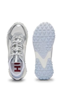 Mixed-material trainers with leather trims, Light Blue