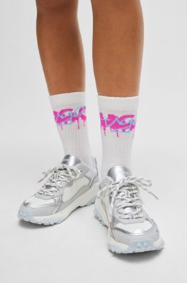 Mixed-material trainers with leather trims, Light Blue