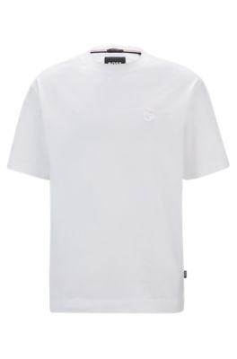 BOSS - Oversize-fit mercerized-cotton T-shirt with double monogram