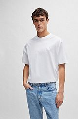 Camiseta oversize fit de algodón mercerizado con monograma doble, Blanco